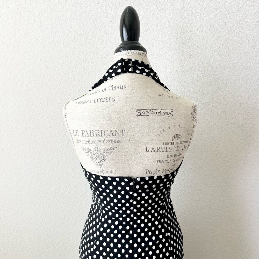 Anthropologie Maeve Halter Ruched Midi Dress in Black Polka Dot Size 4 - Picture 6 of 9